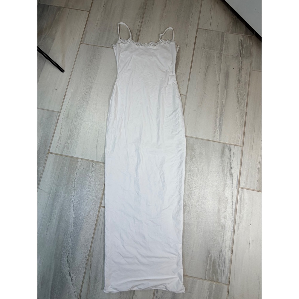SKIMS Soft Lounge Lace Long Slip Dress Marble White Size Medium M